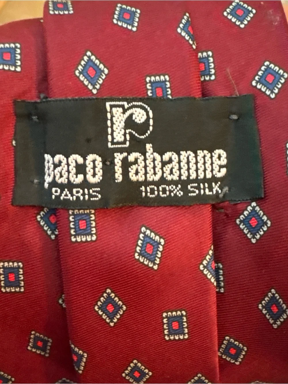 Paco Rabanne Mens Burgundy Geometric Silk Tie